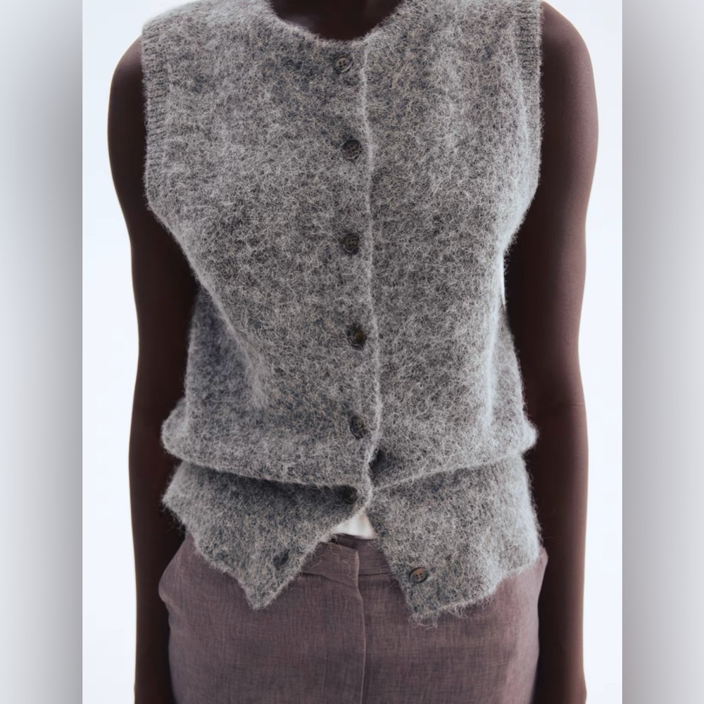 NWT Women’s H&M Premium Selection Alpaca-Blend Button-Up Vest(gray melange). L